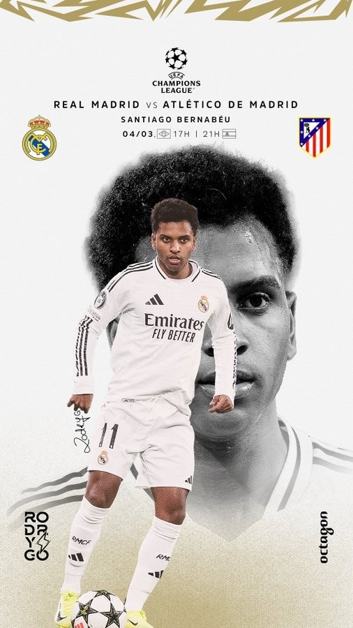 欧冠马德里德比!罗德里戈晒个人海报:伯纳乌见,HALA MADRID